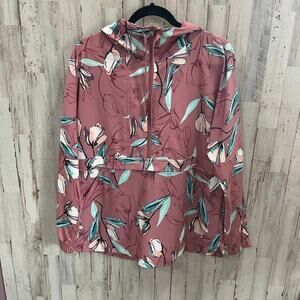 Calia Women Anywhere Floral Pink Half Zip Hooded Jacket Windbreaker Medium